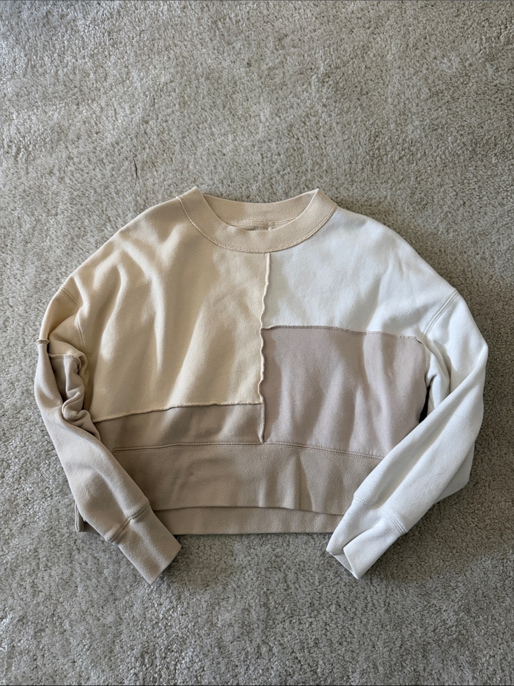 Abercrombie & Fitch Neutral Patchwork Crewneck Sweater - Cream & Tan